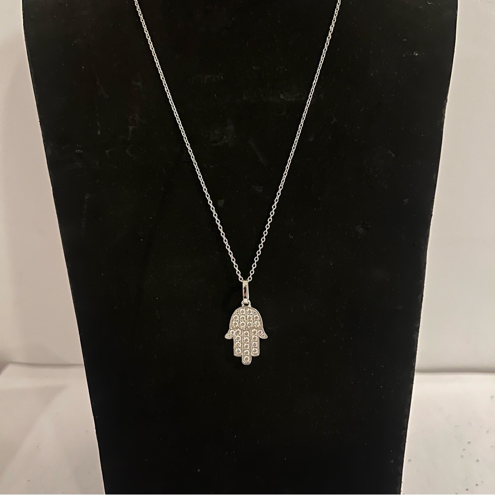 NEW Diamonique Silver Hamsa Diamond Pendant Necklace